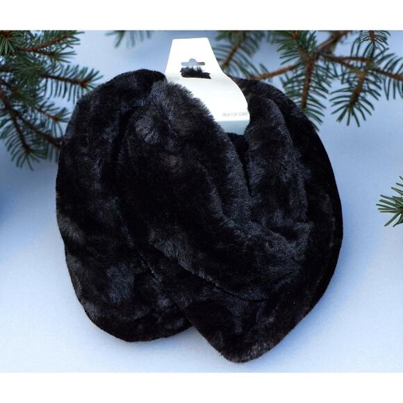 West Loop Faux Fur Infinity Scarf Black Double Thick 8" Wide 60" Long Warm - Picture 1 of 3